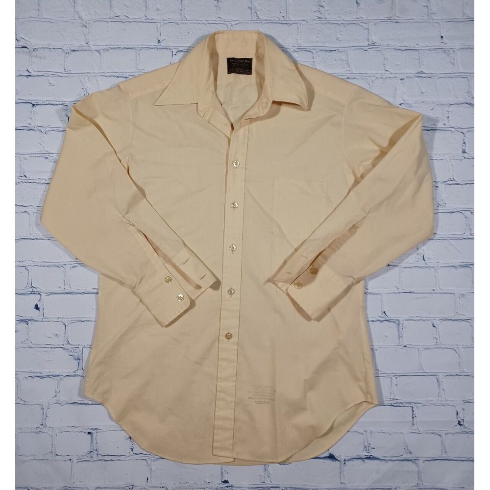 Sears Shirt Mens XL 16‎ X 33 Yellow Long Sleeve Button Up Perma Prest Vtg